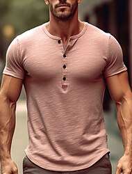 男性用 ヘンリーシャツ ティートップ 平織り Ｖネック ストリート バケーション 半袖 衣類 ファッション デザイナー ベーシック