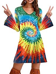 Retro / vintage 70-talet Disko Klänningar 70-talskläder för kvinnor 70-talskläder Flamma Ärm Hippie Tryck Dam Maskerad Fest / afton Prideparad Pride månad Vuxna Klänning