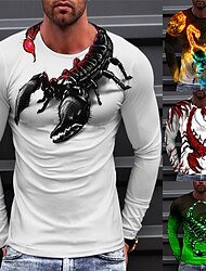 男性用 Tシャツ 動物 グラフィック スコーピオン クルーネック A B C ブラック ホワイト 3Dプリント アウトドア ストリート 長袖 プリント 衣類 スポーツ デザイナー ベーシック カジュアル