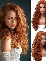 Long Fox Red Hair Curly Wavy Full Head Halloween Wigs for Women Cosplay Costume Party Hairpiece