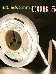 5M DC 12V LED COB Strip Light 8MM High Density Linear Lighting 320LEDs Flexible Tape Ribbon Lights Warm Natural White Decor RA90