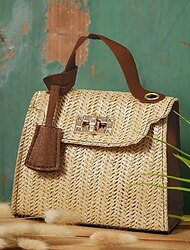 moda donna borsa a tracolla a tracolla intrecciata in paglia casual da donna estate spiaggia vacanza catena piccole borse borsa con patta