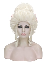 aicos 女性 18 世紀ホワイトブロンドカーリー衣装かつらアップヘアハロウィンコスプレウィッグ大人女性ビクトリア朝のドレス衣装かつら