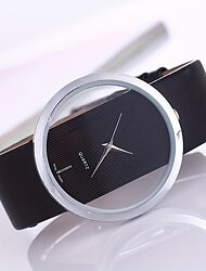 Reloj de cuarzo con puntero redondo minimalista, esfera transparente, novedad, reloj de pulsera con correa de cuero para mujeres y hombres