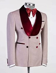 Burgundy Men's Fall Wedding Prom Party Formal Suits 2 Piece Patterned Tailored Fit Single Breasted Two-buttons 2024