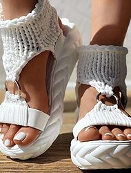 dikke gebreide platform sandalen voor dames – modieuze open teen wedges met ringdetail, perfect voor de zomer en casual wear