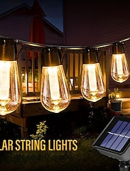 Cadena de luces solares para exteriores 20 bombillas vintage 5m 16.4ft para acampar patio bombillas led alimentadas por energía solar luz led impermeable con panel solar para el jardín del hogar