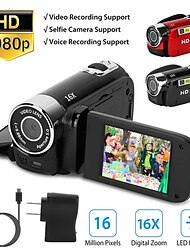 Portable Vlogging Camera Recorder Full HD 1080P 16MP 2.7 Inch 270 Degree Rotation LCD Screen 16X Digital Zoom Camcorder Support Selfie Continuous Shooting