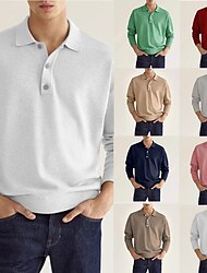 Men's Golf Shirt Knit Polo Street Casual Polo Collar Classic Long Sleeve Fashion Casual Solid Color Plain Button Front Simple Spring &  Fall Regular Fit Black White Light Green Pink Wine Navy Blue