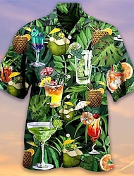 Hombre Camisa camisa hawaiana Estampados Beber Cuello Vuelto Amarillo Claro Amarillo Verde Claro Verde Oscuro Morado Casual Hawaiano Manga Corta Estampado Abotonar Ropa Tropical Moda Hawaiano Suave