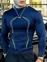 Men's Compression Shirt Running Shirt Long Sleeve Base Layer Athletic Athleisure Winter Breathable Quick Dry Sweat wicking Running Jogging Training Sportswear Activewear Striped Black White Red