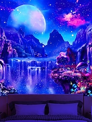 водопад пейзаж черный свет гобелен ультрафиолетовое реактивное пространство эстетический трип туманный природный пейзаж висит гобелен настенная художественная роспись для гостиной спальни