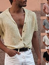 camisa de cuello de campamento para hombre camisa de cuello cubano camisa de manga corta gris ropa de cobertura