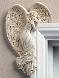 ドアフレーム天使の羽の彫刻、天使のドアフレーム装飾、3D像ホームアート壁装飾樹脂置物装飾品、屋外ガーデンリビングルーム寝室オフィス用