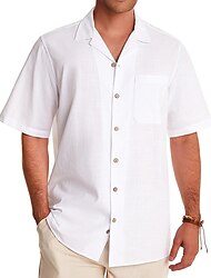 Pánské plátěná košile Bavlněná lněná košile Bílá bavlněná košile Letní košile Plážová košile Táborová košile Černá Bílá Zelená Krátký rukáv Bez vzoru Klopa Jaro léto Havajské Dovolená Oblečení