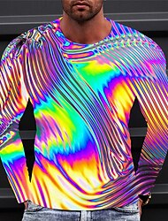 男性用 グラフィック 3D印刷 メタリックシャツ Tシャツ 長袖 Tシャツ 3Dプリント クルーネック シャツ ヴィンテージ ファッション デザイナー アウトドア 日常 スポーツ イエロー パープル グリーン 春 & 秋 衣類 S M L XL 2XL 3XL