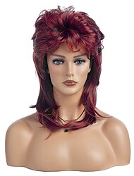 Mullet Wigs for Women Wine Red Long Layered 70s 80s Rocker Hair Wig Synthetic Halloween Cosplay Wig