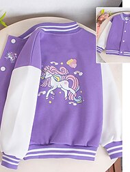 kinderkleidung Mädchen Baseball Jacke Einhorn Aktiv Taste Schulanfang Mantel Oberbekleidung 3-12 Jahre Herbst Schwarz Rosa Blau