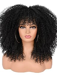 Perucas encaracoladas de 16 polegadas para mulheres negras peruca afro preta encaracolada com franja de fibra sintética sem cola longa cabelo encaracolado crespo