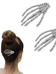 Hair Barrettes Halloween Hair Accessories for Women Girls Silver Skeleton Hand Hair Clips Punk Horror Bone Hair Clip Barrettes for Party Cosplay 2pcs