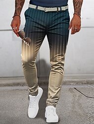 勾配 ストライプ ビジネス 男性用 3Dプリント パンツ アウトドア ストリート 仕事に着る ポリエステル ブルー カーキ色 ライトブルー S M L ミディアムウエスト 弾性 パンツ