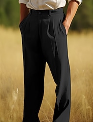 Pánské Plátěné kalhoty Kalhoty Letní kalhoty Plážové kalhoty Přední kapsa Záhyby Straight-Leg Bez vzoru Pohodlné Prodyšné Ležérní Denní Dovolená Módní Základní Černá Béžová