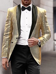 Blazer retro disco de lentejuelas de los años 70 para hombre, chaqueta informal con brillo de fiesta, patrón de botonadura simple, un botón, negro, plateado, burdeos, azul real, dorado, 2024