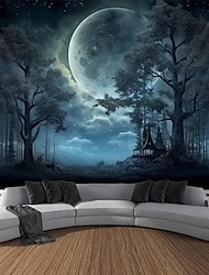 Tapiserie în formă de pădure sumbră Halloween artă murală tapiserie mare decor mural fundal pentru fotografie pătură cortină decor pentru casă dormitor cameră de zi decorațiuni