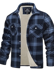Men's Shirt Jacket Shacket Flannel Fleece Jacket Outdoor Daily Wear Warm Button Pocket Fall Winter Color Block Fashion Streetwear Lapel Regular Black Navy Blue Green Khaki Claret-red Jacket
