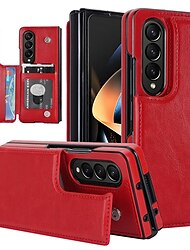 telefono Custodia Per Samsung Galaxy Z Fold 6 Z Fold 5 Z Fold 4 Z Fold 3 Custodia in pelle Con Portacarte Cavalletto Tinta unica PC Pelle PU