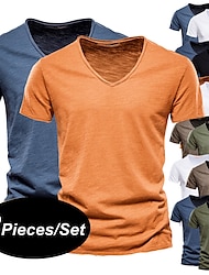男性用 Tシャツ ティートップ 平織り Ｖネック ストリート バケーション 半袖 衣類 2個 ファッション デザイナー ベーシック
