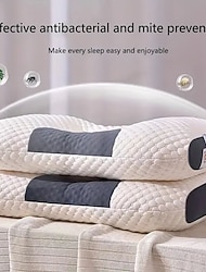 Travesseiro de pescoço de algodão antibacteriano de malha de 1 unidade para adultos para ajudar a dormir, macio, ajustável, ergonômico, ortopédico, com suporte de contorno, capa removível