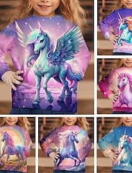 Girls' 3D Graphic Cartoon Unicorn T shirt Tee Long Sleeve 3D Print Summer Fall Active Fashion Cute Polyester Kids 3-12 Years Outdoor Casual Daily Regular Fit