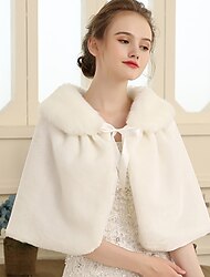 Women‘s White Faux Fur  Shrug Bridal‘s Wraps Cape Elegant Casual Daily Sleeveless Faux Fur Wedding Wraps With Lace-up For Wedding Spring