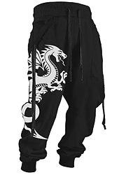 Dragon Casual Men's 3D Print Sweatpants Pants Trousers Outdoor Street Casual Daily Polyester Black White Green S M L Mid Waist Elasticity Pants