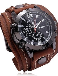 Men Quartz Watch Casual Date Genuine Leather Watch