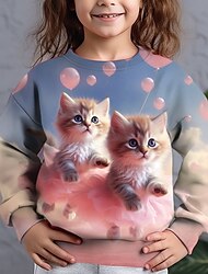 Voor meisjes 3D Grafisch dier Kat Sweatshirt Lange mouw 3D-afdrukken Zomer Herfst Modieus Streetwear Aanbiddelijk Polyester Kinderen 3-12 jaar Buiten Casual Dagelijks Normale pasvorm