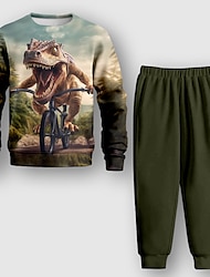 Dla chłopców 3D Zwierzę Dinozaur Bluza i spodnie Długi rękaw drukowanie 3d Jesień Zima Aktywny Moda Nowoczesne Poliester Dzieci 3-12 lat Na zewnątrz Ulica Urlop Regularny