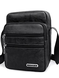 Schwarze Umhängetasche aus Kunstleder für Herren – Schultertasche mit mehreren Taschen für Reisen, Arbeit oder den Freizeitgebrauch