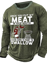 Meat Lover'S T-Shirt Mens Graphic Cartoon Letter Designer Retro Vintage 3D Print Tee Outdoor Daily Vacation Dark Green Army Blue Long Once You Put Your Mouth 'Re Going Want Swallow Birthday