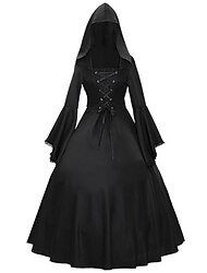 Punk y gótico Medieval Ropa de Fiesta Baile de Máscaras Traje de Halloween Manga de la llamarada Bruja Cosplay Correa Color sólido Disfraz Mujer Vikingo Fantasía Noche de Walpurgis Víspera de Todos