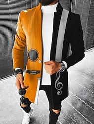 Guitar Jacket Mens Graphic Treble Clef Fashion 3D Shirt For Business | Blue Winter Velvet Prints Streetwear Coat Work To Going Out Fall & Turndown