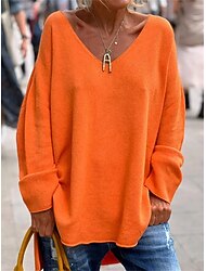 Vrouwen Tuniek Overmaat Sweatshirt Pullover Sport Basis Neon  Helder Effen Straat Casual V-hals Losse Pasvorm Lange Mouw Zwart Roze Oranje Grijs Herfst  Winter Prefall