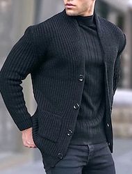 Male Sweater Cropped Knitted Knit Long Knitted Solid / Plain Color Y Neck Traditional Casual Daily Clothing Apparel Bishop Sleeve Fall & Winter Black White M L XL