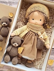 bambola waldorf con corpo in cotone, bambola artista, mini bambola da vestire fatta a mano fai da te (orso accessorio non incluso)