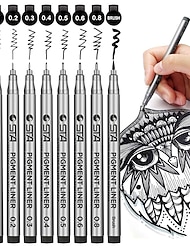 9pcs canetas de tinta fineliner de micro-caneta preta à prova d'água para desenhar ilustração de artista