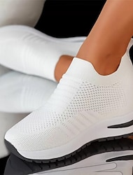 Women Breathable Mesh Fabric Height Increasing Slip On Sneakers