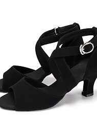 Women's Latin Dance Shoes Female's Ballroom Salsa Dance Shoes Wide Straps Low Heel Dancing Shoes with Suede Sole