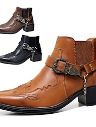 Per uomo Da donna Stivaletti Stivali da motociclista Stivali da cowboy Retrò Scarpe da sera Footing Informale Giornaliero PU Comodo Stivaletti / tronchetti Mocassino Nero Marrone Caffè Primavera