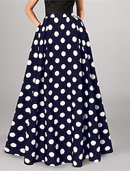 Women's Skirt A Line Swing Long Skirt Maxi High Waist Skirts Pocket Print Polka Dot Street Vacation Winter Polyester Elegant Fashion Black Red Dark Blue